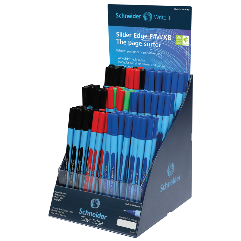Ручка шариковая Schneider "Slider Edge F/M/XB" трехгранная, синяя, дисплей 
