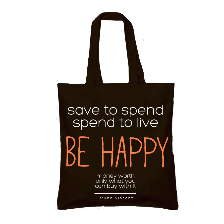 Сумка шоппер "BE HAPPY", черная, 34x36 см