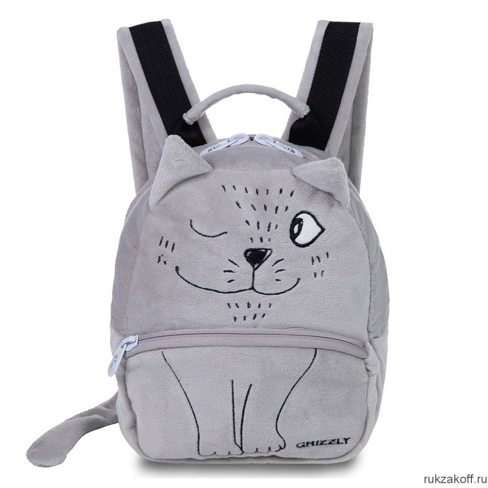 Рюкзак детский GRIZZLY, "Кошка", серый