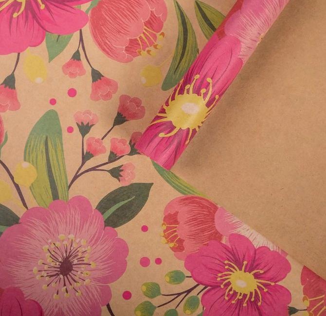 Бумага упаковочная 50×70 см, «Яркие цветы», крафт