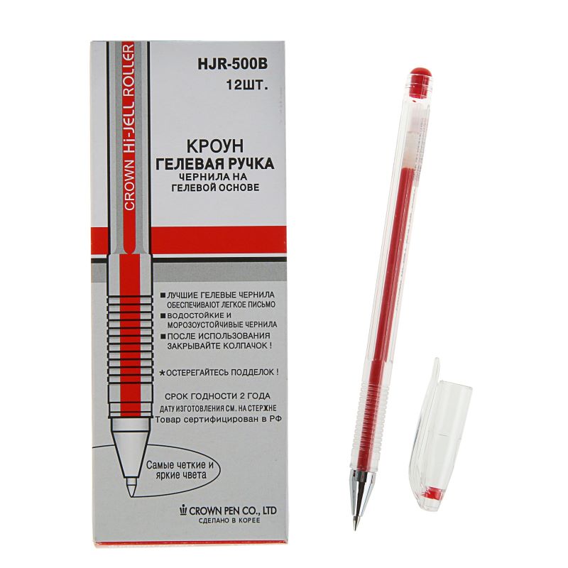 Ручка гелевая Crown 0,5 мм, красная