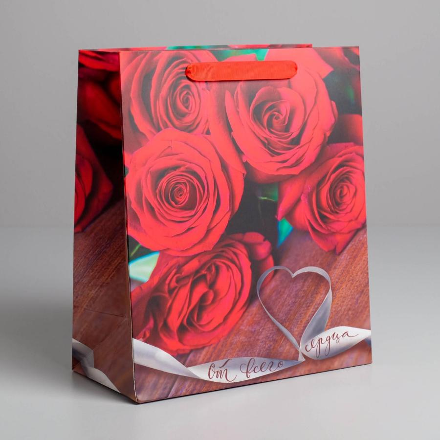 Пакет ламинированный вертикальный «От всего сердца», 23 × 27 × 8 см