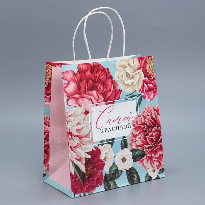 Пакет подарочный 22 × 25 × 12 см «Цветочный», крафтовый