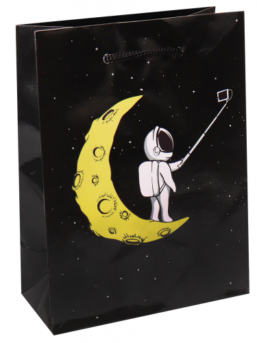 Пакет подарочный 11,5x14,5x6 см "Селфи на луне" с глянцевой ламинацией