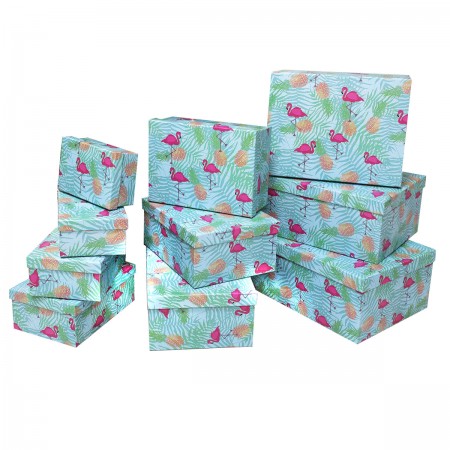 Подарочная коробка, бумага "Фламинго" 32,5х14,5х24,5 см 