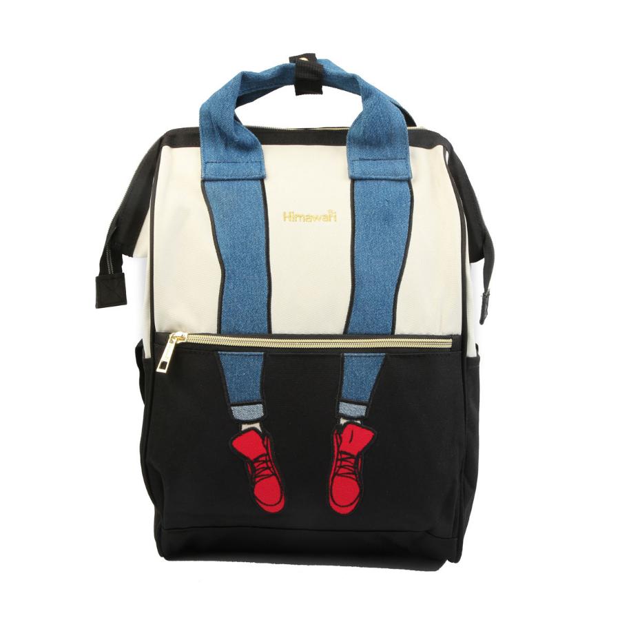 Рюкзак черный/бежевый/синий, ткань, 1 отделение HIMAWARI, с ножками