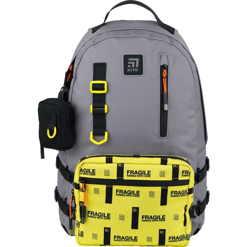 Рюкзак Kite "Education teens", съемная поясная сумка, серо-желтый