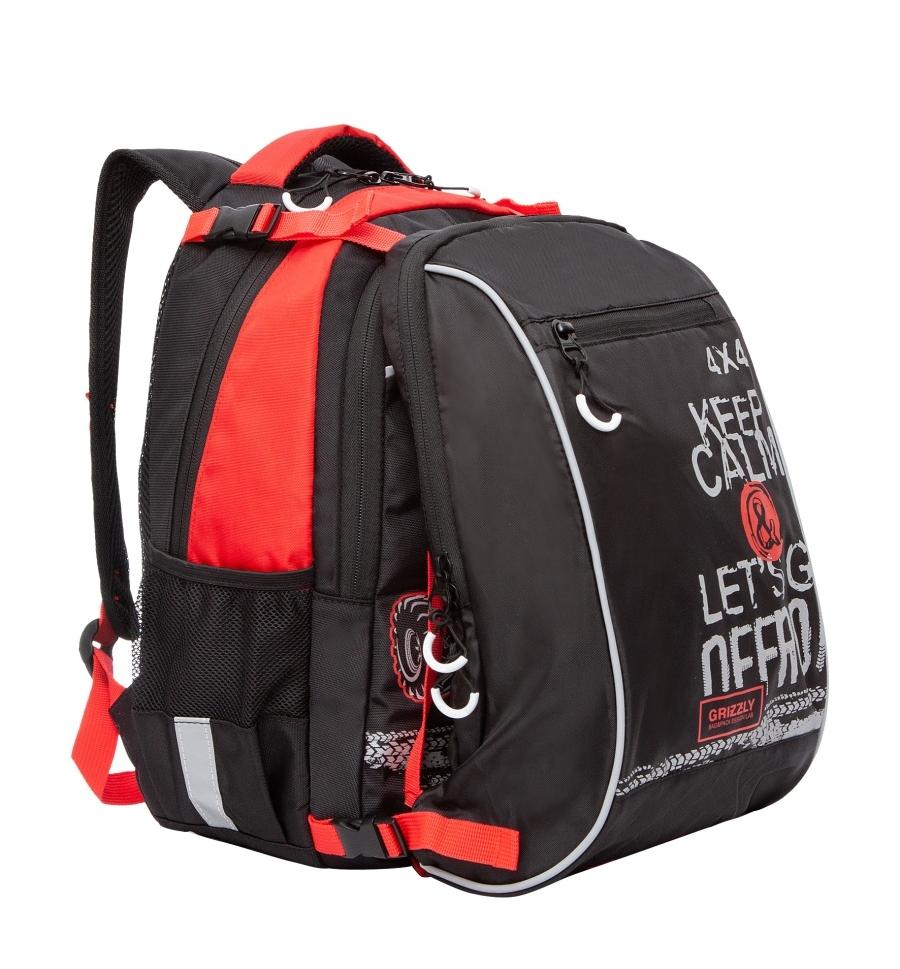 Рюкзак GRIZZLY 39х28х17 см, с сумкой для обуви, чёрный- красный