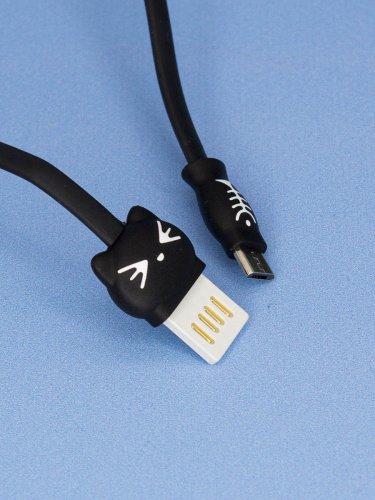 Кабель для зарядки Micro USB "Котик", в футляре, черный, 1м