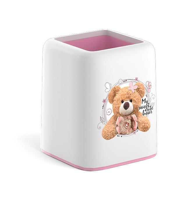 Подставка-стакан ErichKrause "Forte, Teddy Bear", белый с розовой пастельной вставкой