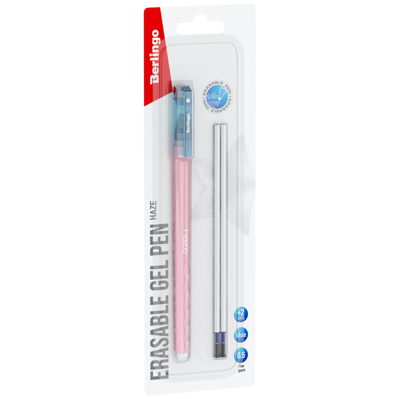 Ручка гелевая Berlingo "Haze" 0,5 мм, пиши- стирай, синяя + 2 сменных стержня, розовый корпус