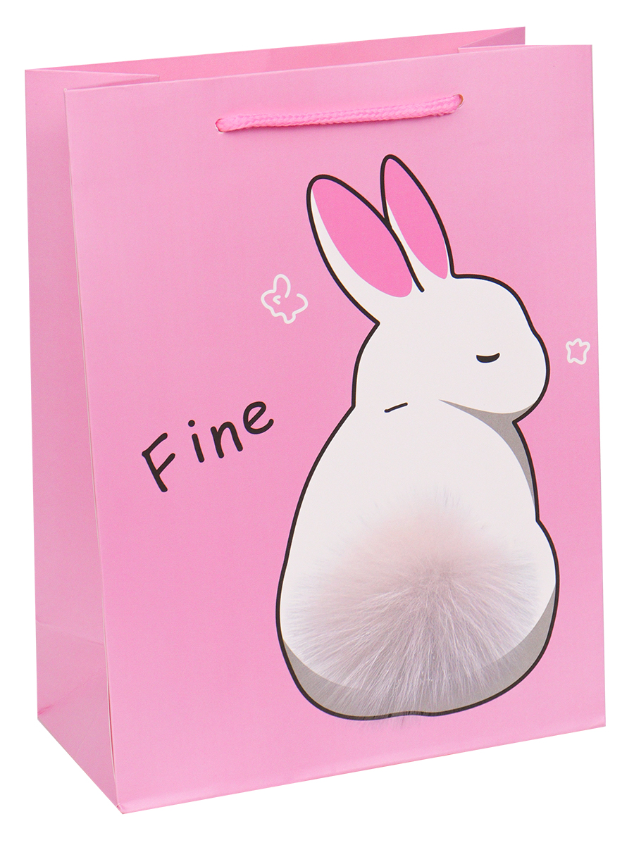 Пакет подарочный 26х32х10 см "Пушистый кролик" с мат ламинацией и глиттером