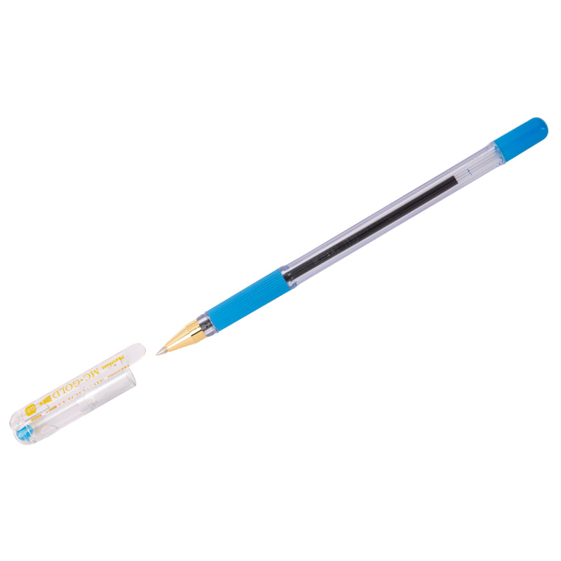 Ручка шариковая MunHwa "MC Gold" 0,5, грип на масляной основе, голубая