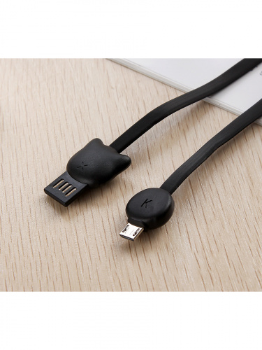 Кабель для зарядки Micro USB "Котик", черный, 1м