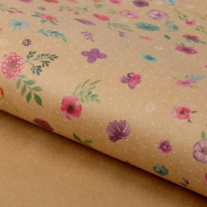 Бумага упаковочная 50х70 см, крафт "Для тебя" акварельные цветы
