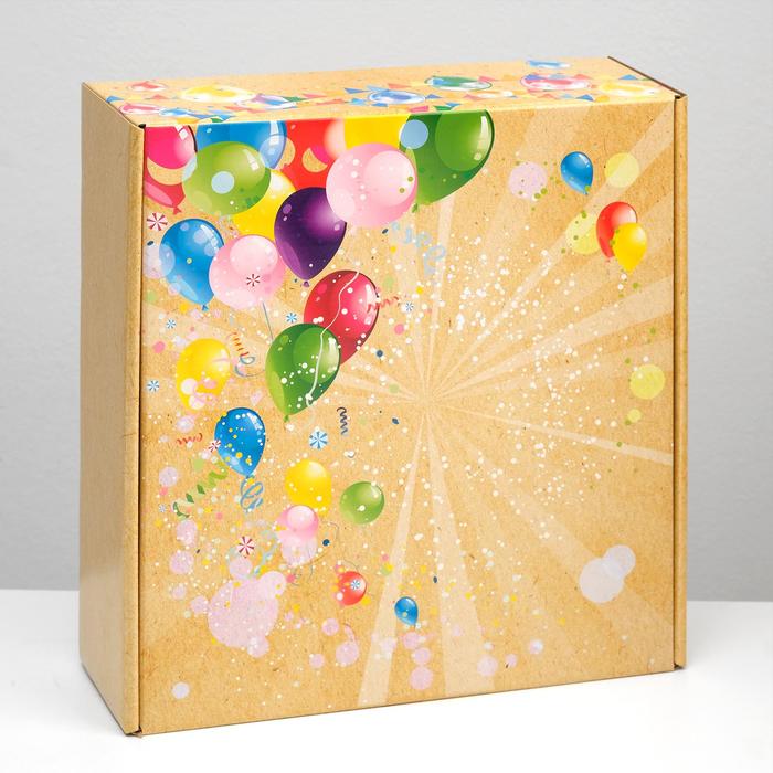Подарочная коробка крафт, "С шариками", 28,5 х 9,5 х 29,5 см