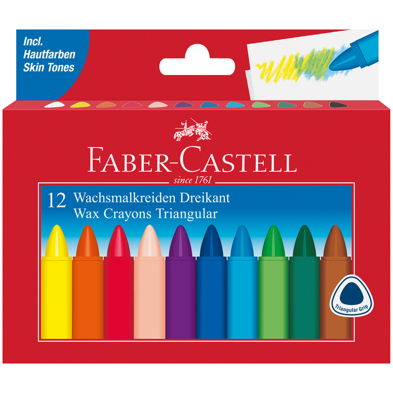 Мелки восковые 12 цветов Faber-Castell, трехгранные