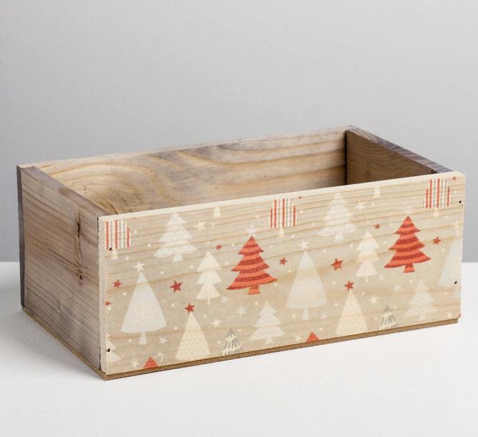 Деревянный ящик без ручки «Ёлки», 24.5×14.5×9 см