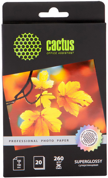 Фотобумага Cactus Professional суперглянцевая односторон., 10x15, 260 г/м2, 20 л.
