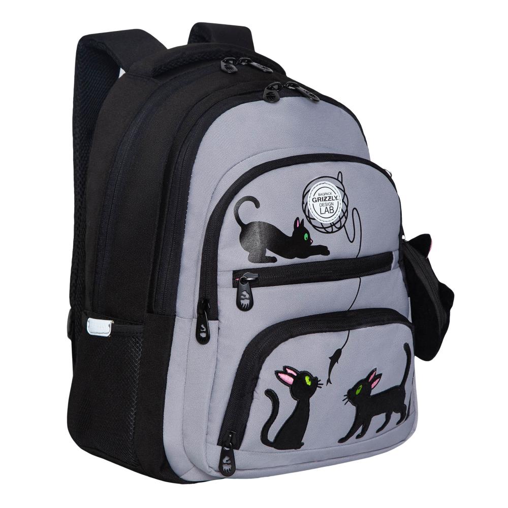 Рюкзак GRIZZLY "Кошки", черный-серый, 39х30х20 см