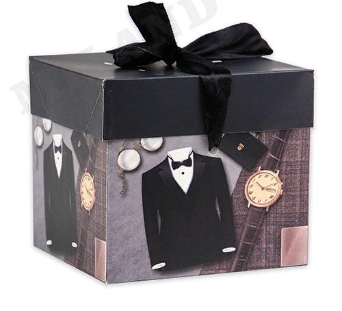 Подарочная коробка складная Мужской стиль, 20х20х20 см с лентой