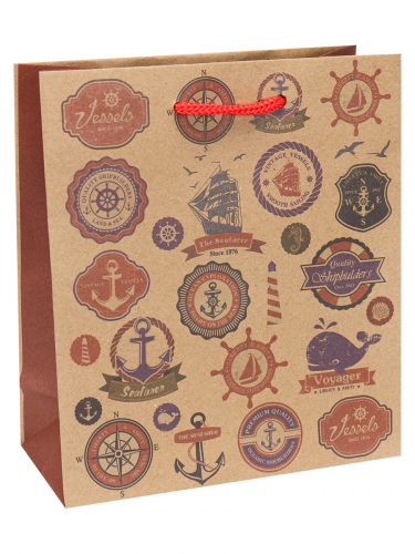 Пакет подарочный 16х18х7 см "Морские знаки" крафт-бумага