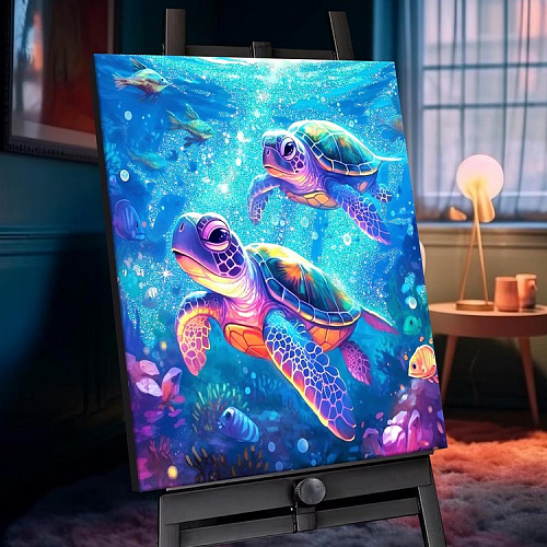 Картина по номерам с кристалми из хрусталя "Морские черепахи" 40х50 см