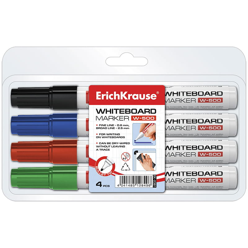 Набор маркеров для доски Erich Krause "W-500", 4 цвета, европодвес