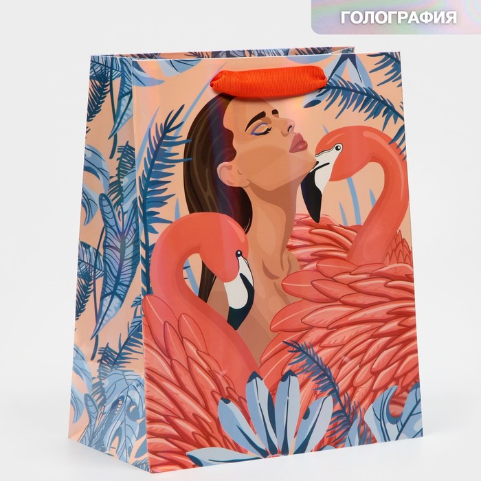 Пакет подарочный 18 х 23 х 10 см «Девушка с фламинго» 