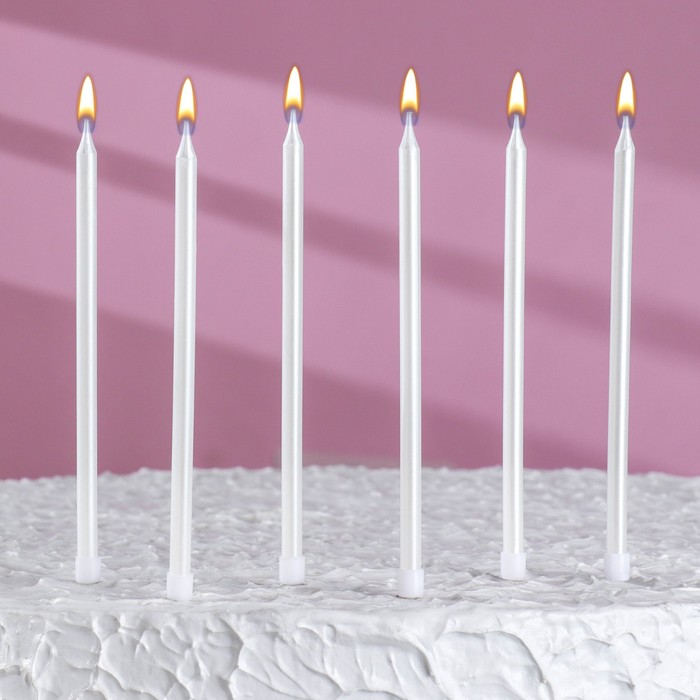 Свечи для торта "Металлик", высокие, 13 см, жемчужные, 6 шт