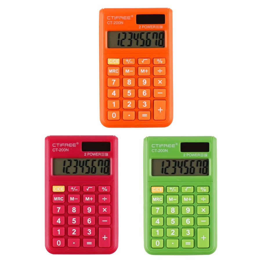 Калькулятор "CTIFREE CT-200N" 8 разрядный, карманный, цвета ассорти