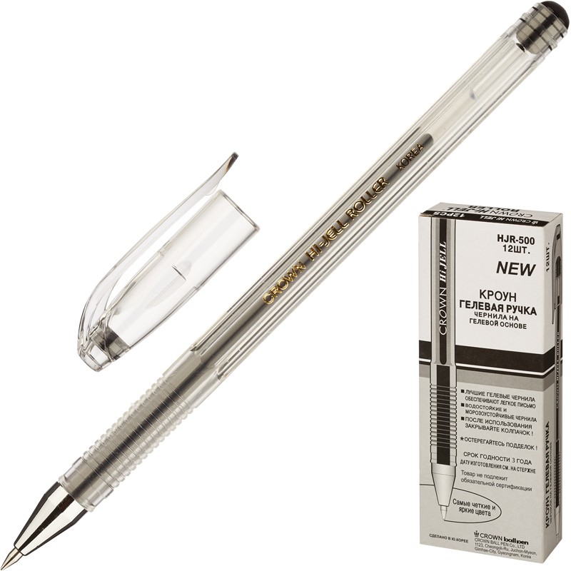 Ручка гелевая Crown 0,5 мм, черная