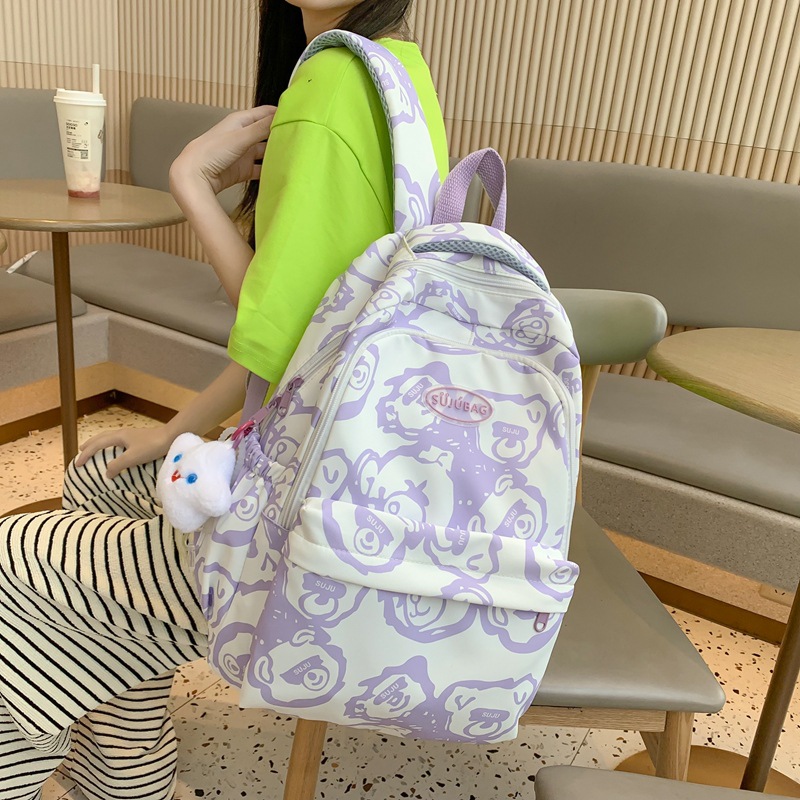 Рюкзак "Мишка" с брелоком 45х31х18 см, белый-фиолетовый