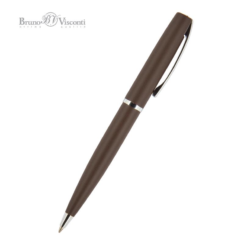 Ручка шариковая Bruno Visconti "SIENNA" 1,0 мм синяя, коричневый корпус, черный металлический футляр