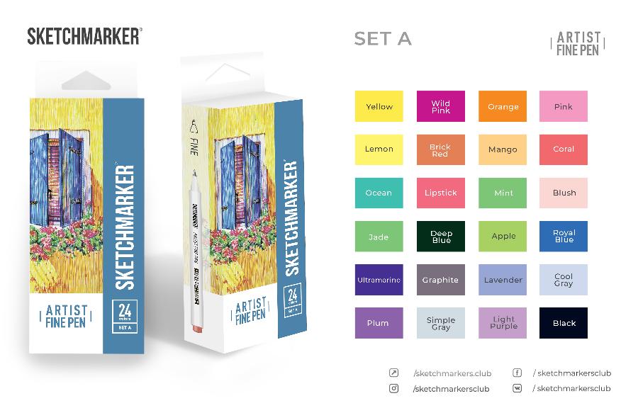 Набор капиллярных ручек SKETCHMARKER Artist fine pen Basic 1, 24 цвета