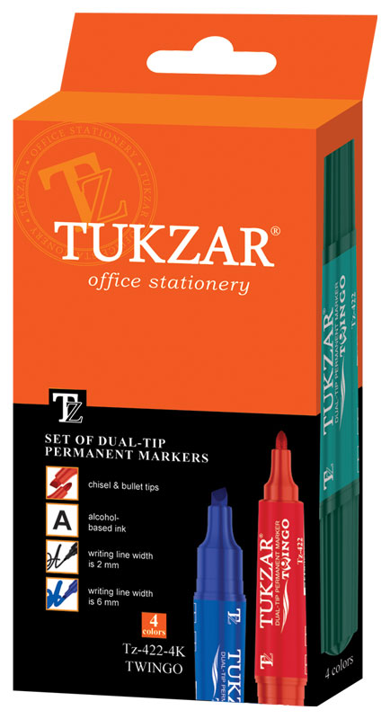 Набор маркеров Tukzar "TWINGO", 4 цвета, 2-х сторонний 