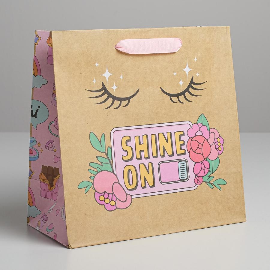 Пакет подарочный 22×22×11 см "Shine on", крафт