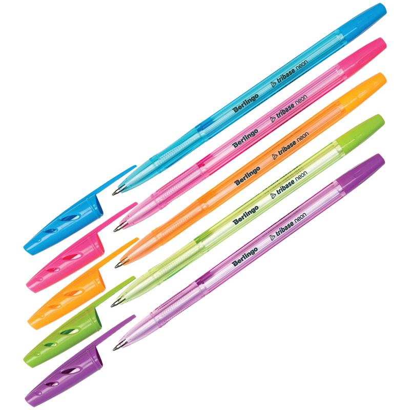 Ручка шариковая Berlingo "Tribase Neon" 0,7 мм, синяя, ассорти