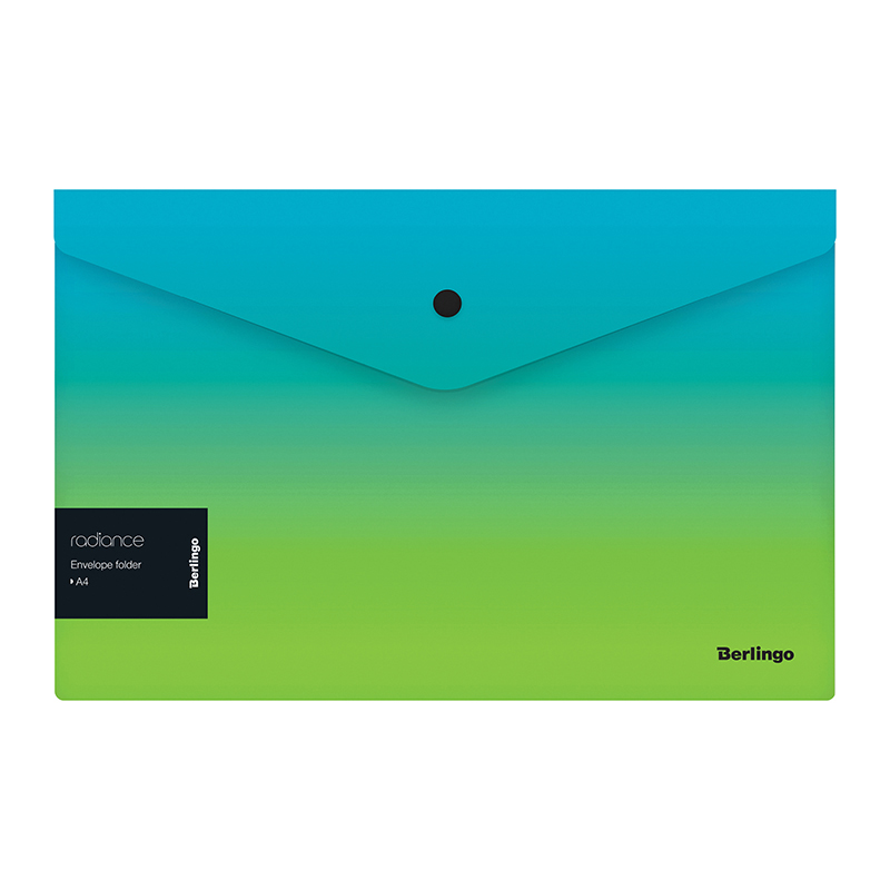 Папка-конверт на кнопке А4 Berlingo "Radiance", голубой/зеленый градиент, с рисунком, 180 мкм