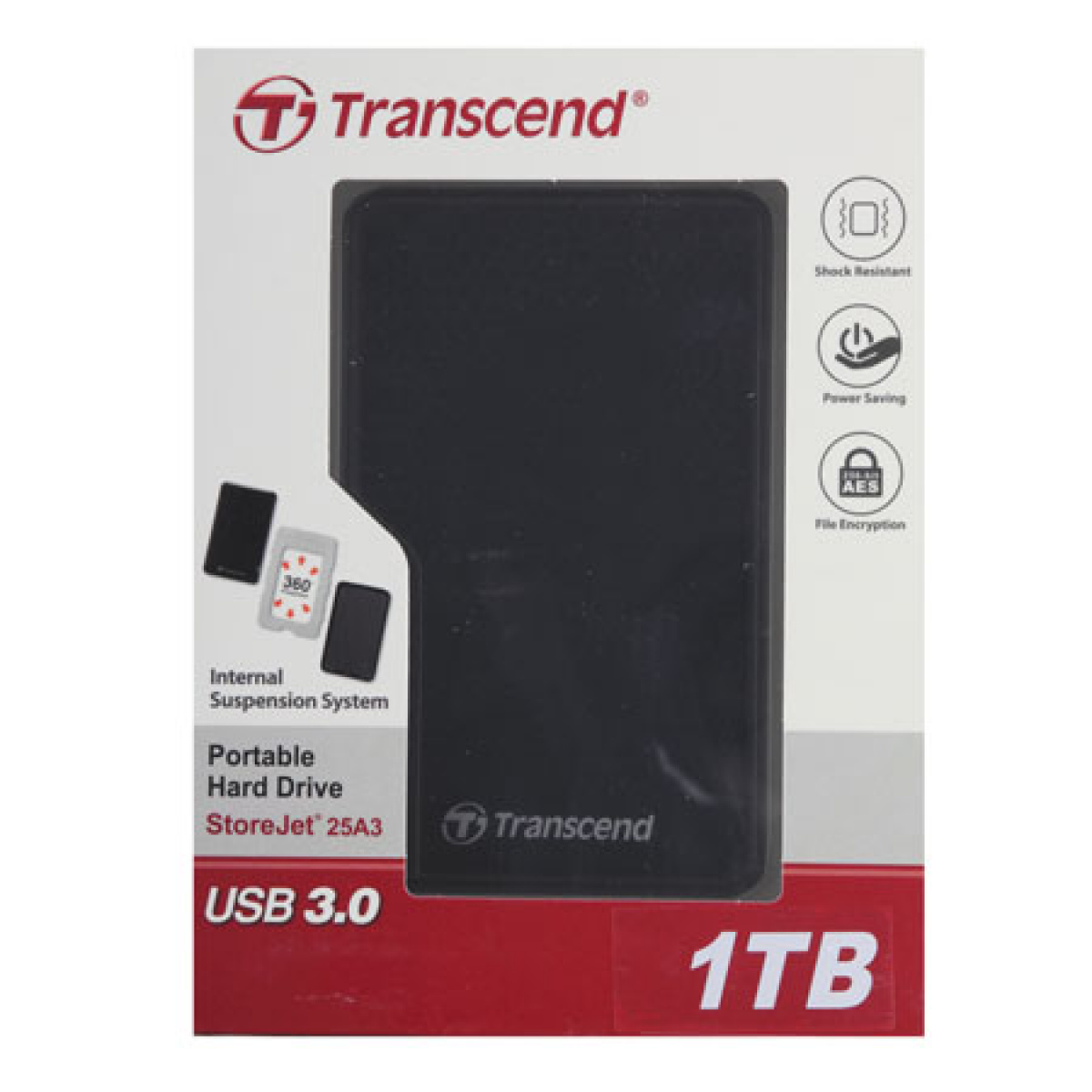 Внешний жёсткий диск Transcend StoreJet 25A3К 1TB/2.5"/USB 3.0, противоударный, черный