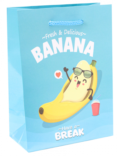 Пакет подарочный 18x23x8 см "Банан на отдыхе" с глянцевой ламинацией