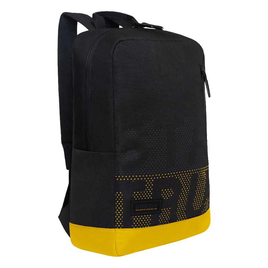 Рюкзак GRIZZLY 42х28х12 см, черный-желтый