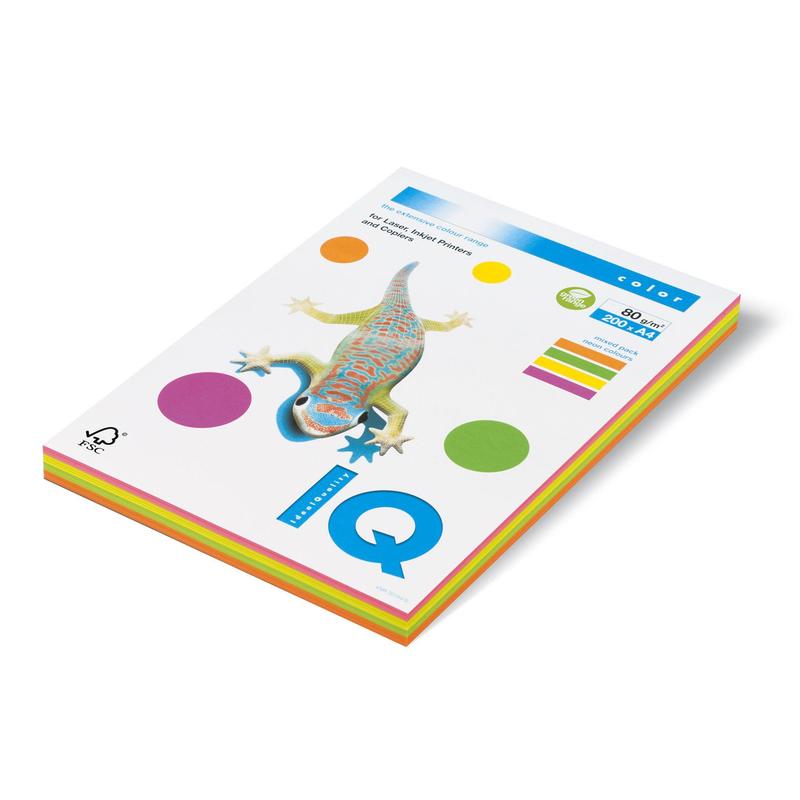 Бумага "IQ Color Neon Mixed Packs" А4,  80 г/м, 200 л.(4 цвета по 50 л.)