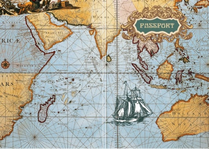 Обложка для паспорта "Карта с парусником", 13,2х18,6 см, ПВХ