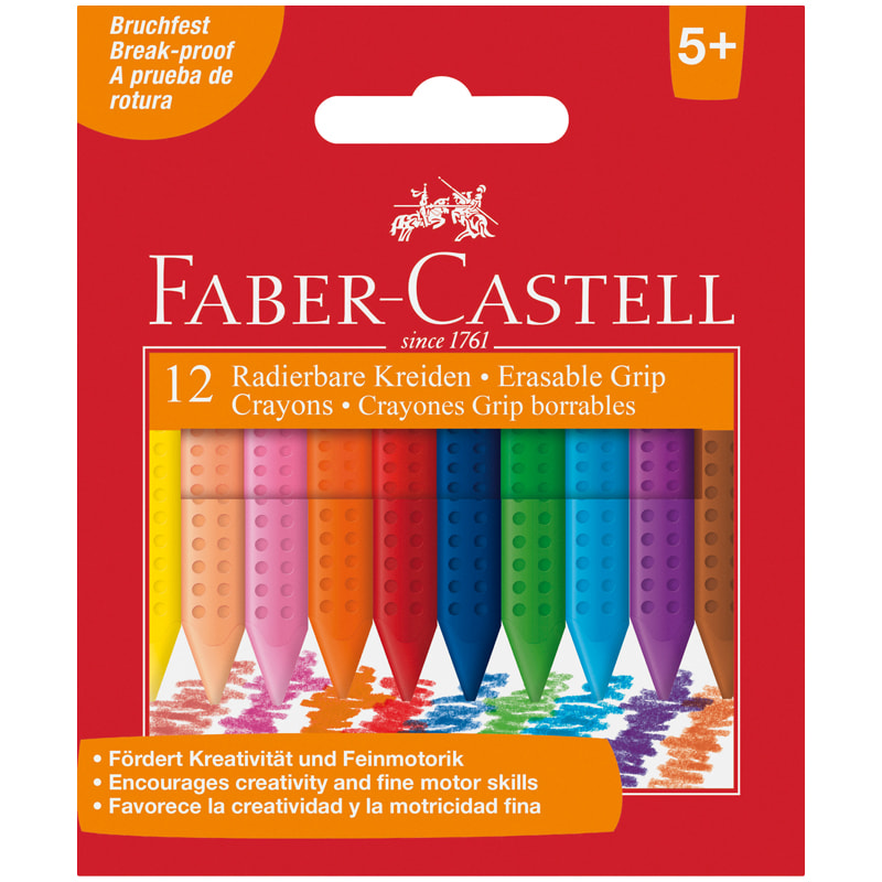 Мелки пластиковые 12 цветов Faber-Castell "Grip", трехгранные