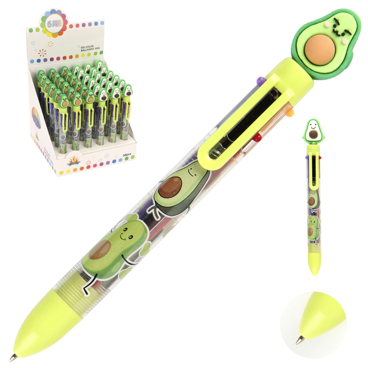 Ручка шариковая автоматическая "Avocado", 6 цветов, ассорти