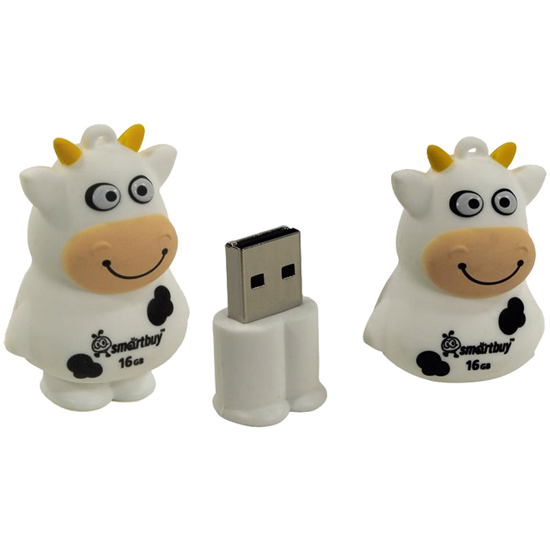 Флэш-драйв Smart Buy "Wild series" Коровка 16GB, USB 2.0 Flash Drive, белый