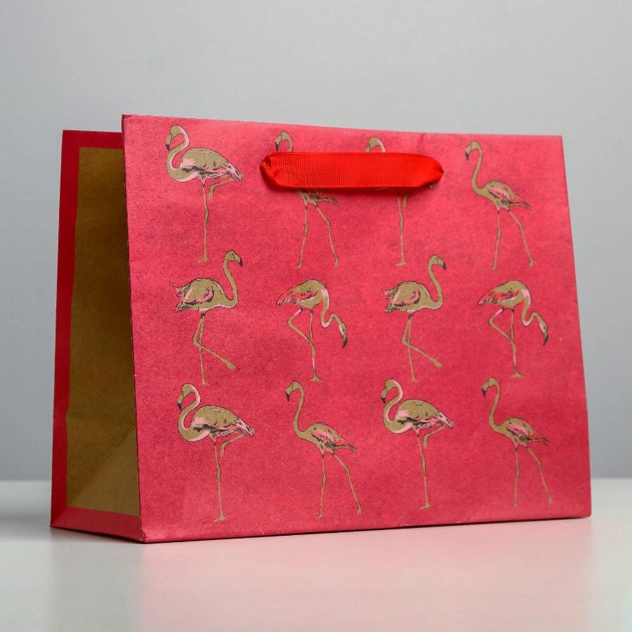 Пакет крафтовый горизонтальный «Фламинго», 23 х 18 х 10
