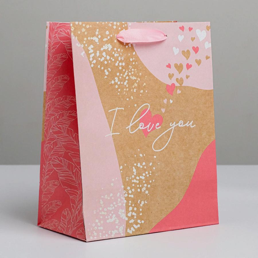 Пакет подарочный 18×23×10 см "I love you", вертикальный , крафт   