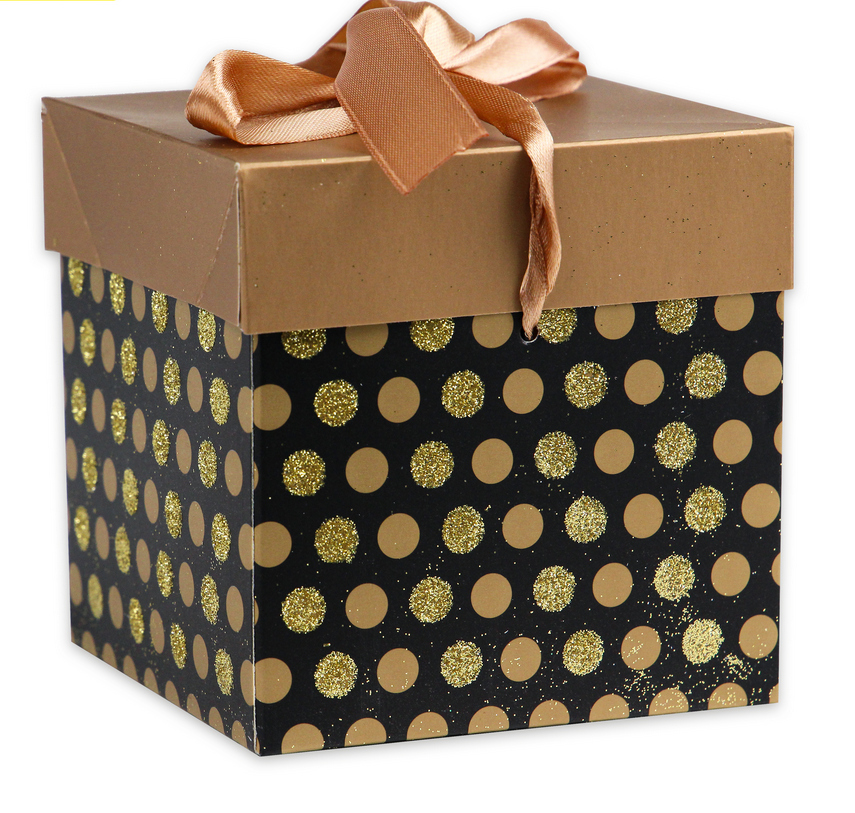 Подарочная коробка складная Горох золотой, 20х20х20 см с лентой
